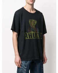 schwarzes bedrucktes T-Shirt mit einem Rundhalsausschnitt von Rhude