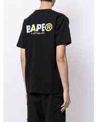 schwarzes bedrucktes T-Shirt mit einem Rundhalsausschnitt von A Bathing Ape