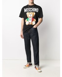 schwarzes bedrucktes T-Shirt mit einem Rundhalsausschnitt von Moschino