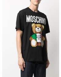 schwarzes bedrucktes T-Shirt mit einem Rundhalsausschnitt von Moschino