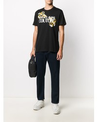 schwarzes bedrucktes T-Shirt mit einem Rundhalsausschnitt von VERSACE JEANS COUTURE