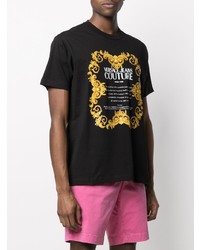 schwarzes bedrucktes T-Shirt mit einem Rundhalsausschnitt von VERSACE JEANS COUTURE