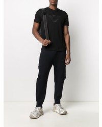 schwarzes bedrucktes T-Shirt mit einem Rundhalsausschnitt von Emporio Armani