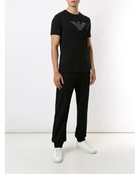 schwarzes bedrucktes T-Shirt mit einem Rundhalsausschnitt von Emporio Armani