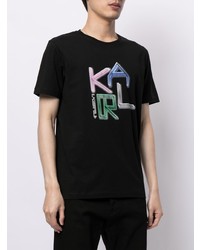 schwarzes bedrucktes T-Shirt mit einem Rundhalsausschnitt von Karl Lagerfeld