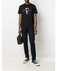 schwarzes bedrucktes T-Shirt mit einem Rundhalsausschnitt von Trussardi