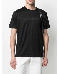 schwarzes bedrucktes T-Shirt mit einem Rundhalsausschnitt von Emporio Armani