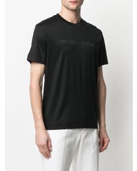 schwarzes bedrucktes T-Shirt mit einem Rundhalsausschnitt von Emporio Armani