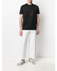 schwarzes bedrucktes T-Shirt mit einem Rundhalsausschnitt von Emporio Armani