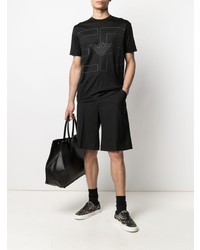 schwarzes bedrucktes T-Shirt mit einem Rundhalsausschnitt von Emporio Armani