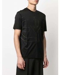 schwarzes bedrucktes T-Shirt mit einem Rundhalsausschnitt von Emporio Armani