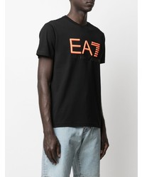 schwarzes bedrucktes T-Shirt mit einem Rundhalsausschnitt von Ea7 Emporio Armani