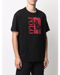 schwarzes bedrucktes T-Shirt mit einem Rundhalsausschnitt von Polo Ralph Lauren