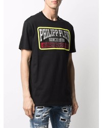 schwarzes bedrucktes T-Shirt mit einem Rundhalsausschnitt von Philipp Plein