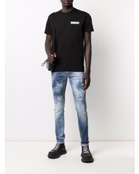 schwarzes bedrucktes T-Shirt mit einem Rundhalsausschnitt von DSQUARED2