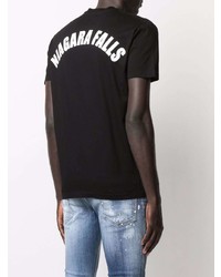 schwarzes bedrucktes T-Shirt mit einem Rundhalsausschnitt von DSQUARED2