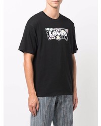 schwarzes bedrucktes T-Shirt mit einem Rundhalsausschnitt von Levi's