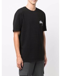 schwarzes bedrucktes T-Shirt mit einem Rundhalsausschnitt von Stussy