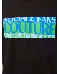 schwarzes bedrucktes T-Shirt mit einem Rundhalsausschnitt von VERSACE JEANS COUTURE