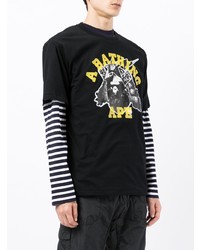 schwarzes bedrucktes T-Shirt mit einem Rundhalsausschnitt von A Bathing Ape