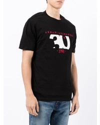 schwarzes bedrucktes T-Shirt mit einem Rundhalsausschnitt von Armani Exchange