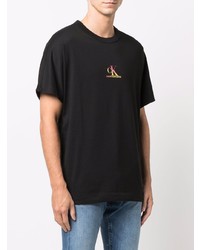 schwarzes bedrucktes T-Shirt mit einem Rundhalsausschnitt von Calvin Klein Jeans