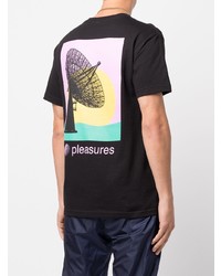 schwarzes bedrucktes T-Shirt mit einem Rundhalsausschnitt von Pleasures