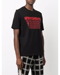 schwarzes bedrucktes T-Shirt mit einem Rundhalsausschnitt von Sprayground