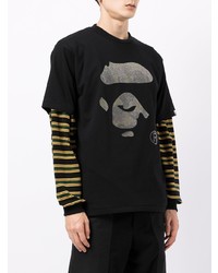 schwarzes bedrucktes T-Shirt mit einem Rundhalsausschnitt von A Bathing Ape