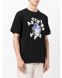 schwarzes bedrucktes T-Shirt mit einem Rundhalsausschnitt von A Bathing Ape