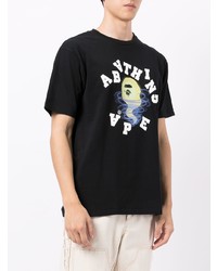 schwarzes bedrucktes T-Shirt mit einem Rundhalsausschnitt von A Bathing Ape