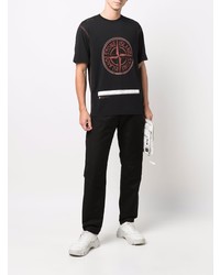 schwarzes bedrucktes T-Shirt mit einem Rundhalsausschnitt von Stone Island