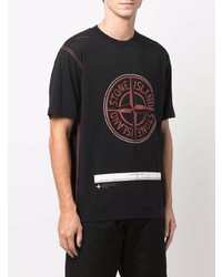 schwarzes bedrucktes T-Shirt mit einem Rundhalsausschnitt von Stone Island