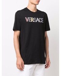 schwarzes bedrucktes T-Shirt mit einem Rundhalsausschnitt von Versace Collection