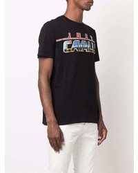 schwarzes bedrucktes T-Shirt mit einem Rundhalsausschnitt von Just Cavalli