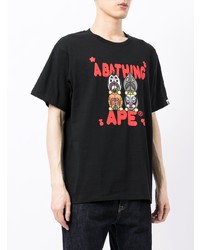 schwarzes bedrucktes T-Shirt mit einem Rundhalsausschnitt von A Bathing Ape