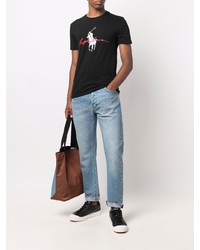 schwarzes bedrucktes T-Shirt mit einem Rundhalsausschnitt von Polo Ralph Lauren