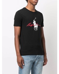 schwarzes bedrucktes T-Shirt mit einem Rundhalsausschnitt von Polo Ralph Lauren