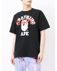 schwarzes bedrucktes T-Shirt mit einem Rundhalsausschnitt von A Bathing Ape