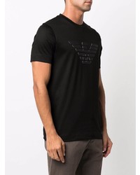 schwarzes bedrucktes T-Shirt mit einem Rundhalsausschnitt von Emporio Armani