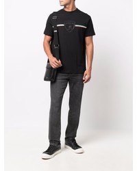 schwarzes bedrucktes T-Shirt mit einem Rundhalsausschnitt von Automobili Lamborghini