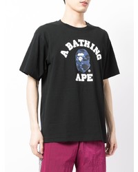 schwarzes bedrucktes T-Shirt mit einem Rundhalsausschnitt von A Bathing Ape