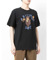 schwarzes bedrucktes T-Shirt mit einem Rundhalsausschnitt von A Bathing Ape