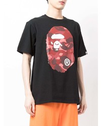 schwarzes bedrucktes T-Shirt mit einem Rundhalsausschnitt von A Bathing Ape