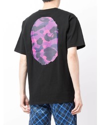 schwarzes bedrucktes T-Shirt mit einem Rundhalsausschnitt von A Bathing Ape