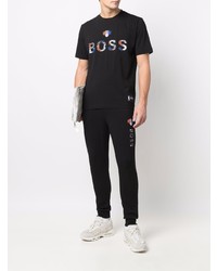 schwarzes bedrucktes T-Shirt mit einem Rundhalsausschnitt von BOSS