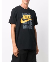 schwarzes bedrucktes T-Shirt mit einem Rundhalsausschnitt von Nike