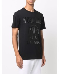 schwarzes bedrucktes T-Shirt mit einem Rundhalsausschnitt von Moschino