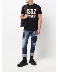 schwarzes bedrucktes T-Shirt mit einem Rundhalsausschnitt von DSQUARED2