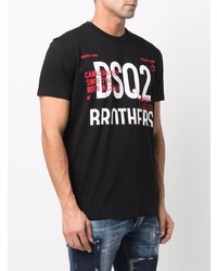 schwarzes bedrucktes T-Shirt mit einem Rundhalsausschnitt von DSQUARED2